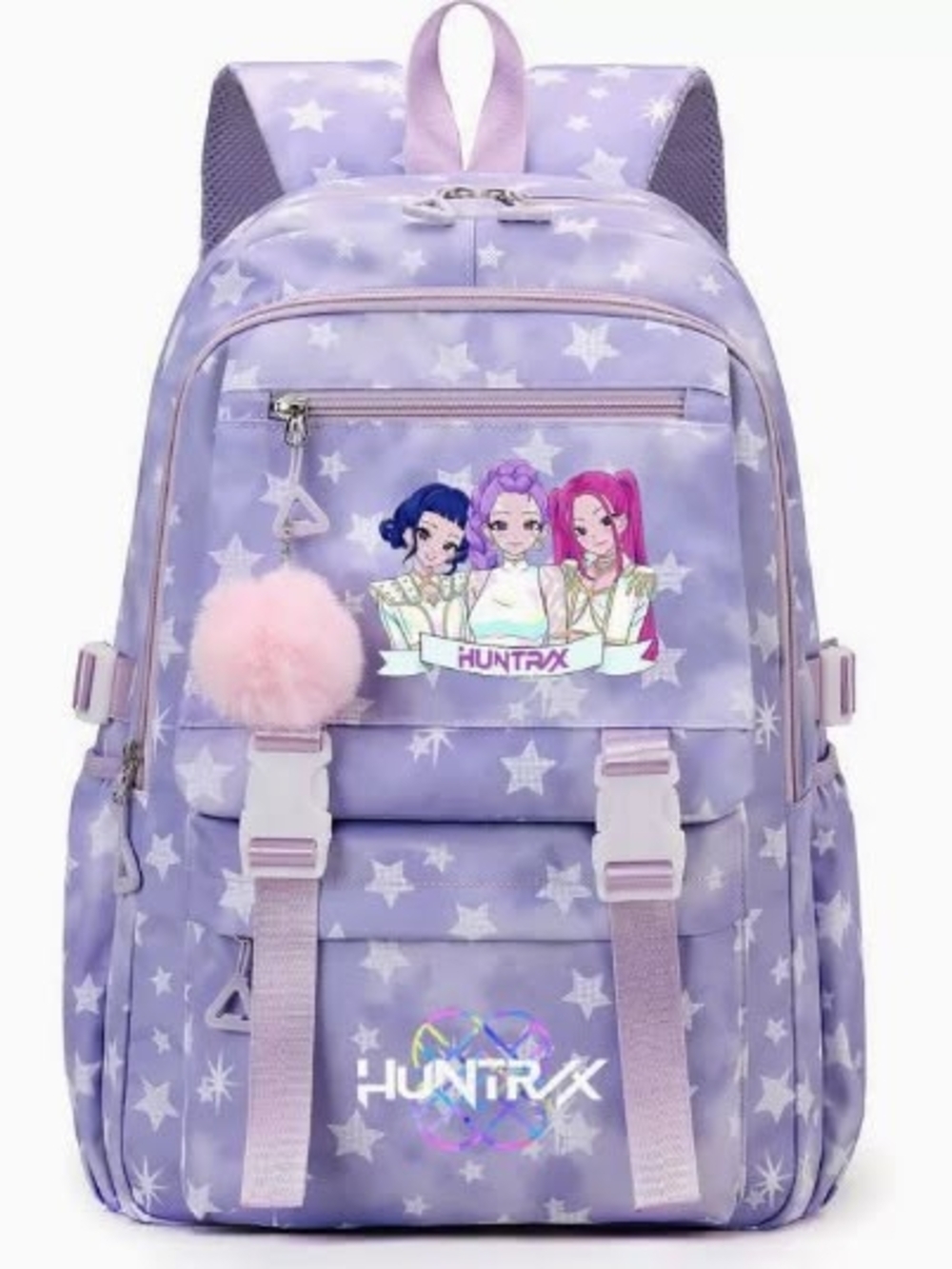 Purple Star Girls' Backpack with Pom Pom